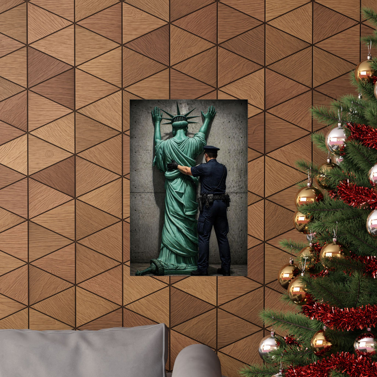 Police Pat Down of Statue of Liberty - Matte Poster Print