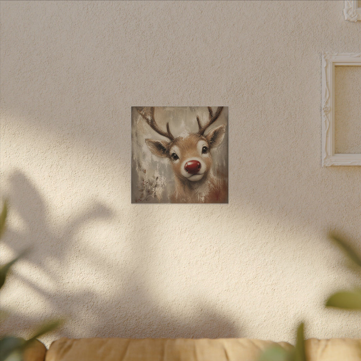 Reindeer Portrait Canvas - Cute Red-Nosed Deer Wall Art