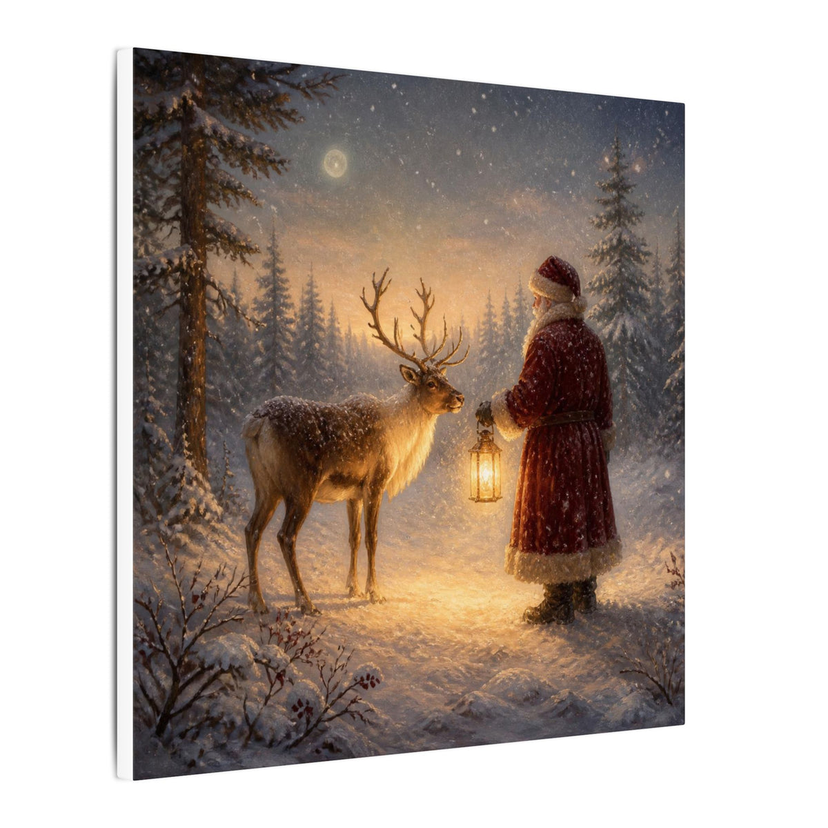 Christmas Canvas Art - Santa with Lantern & Reindeer Matte Stretched Wall Decor