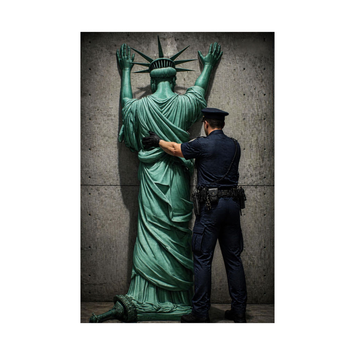 Police Pat Down of Statue of Liberty - Matte Poster Print