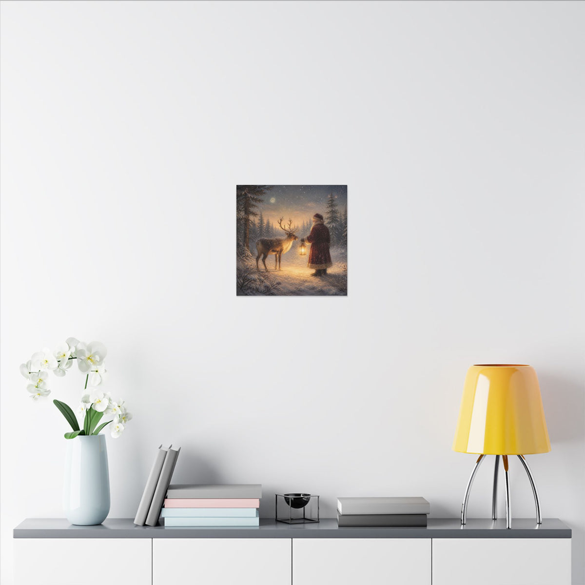 Christmas Canvas Art - Santa with Lantern & Reindeer Matte Stretched Wall Decor