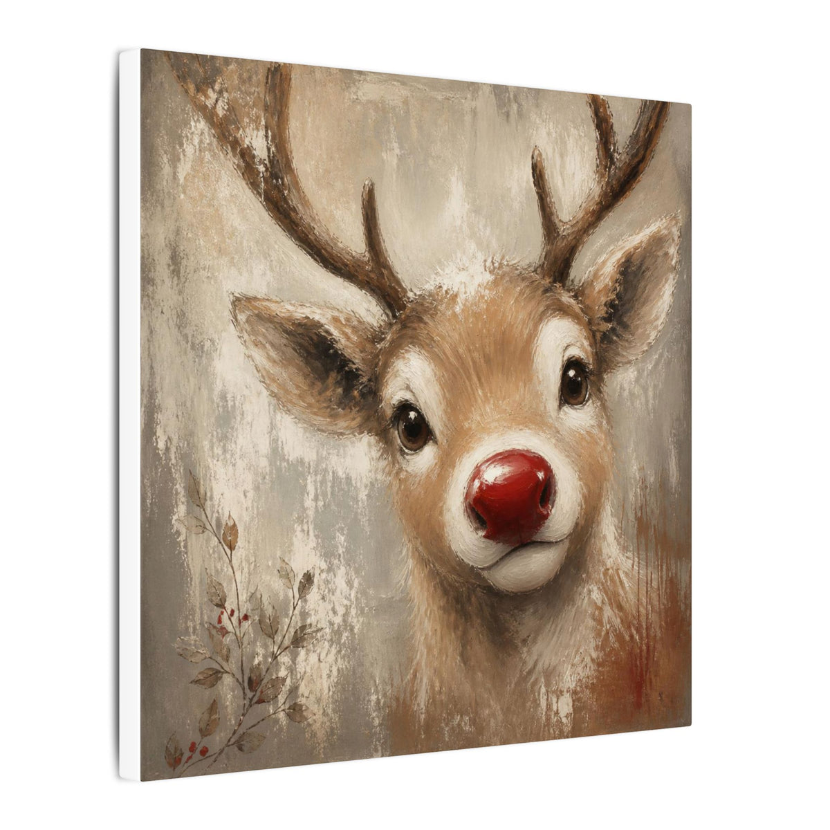 Reindeer Portrait Canvas - Cute Red-Nosed Deer Wall Art