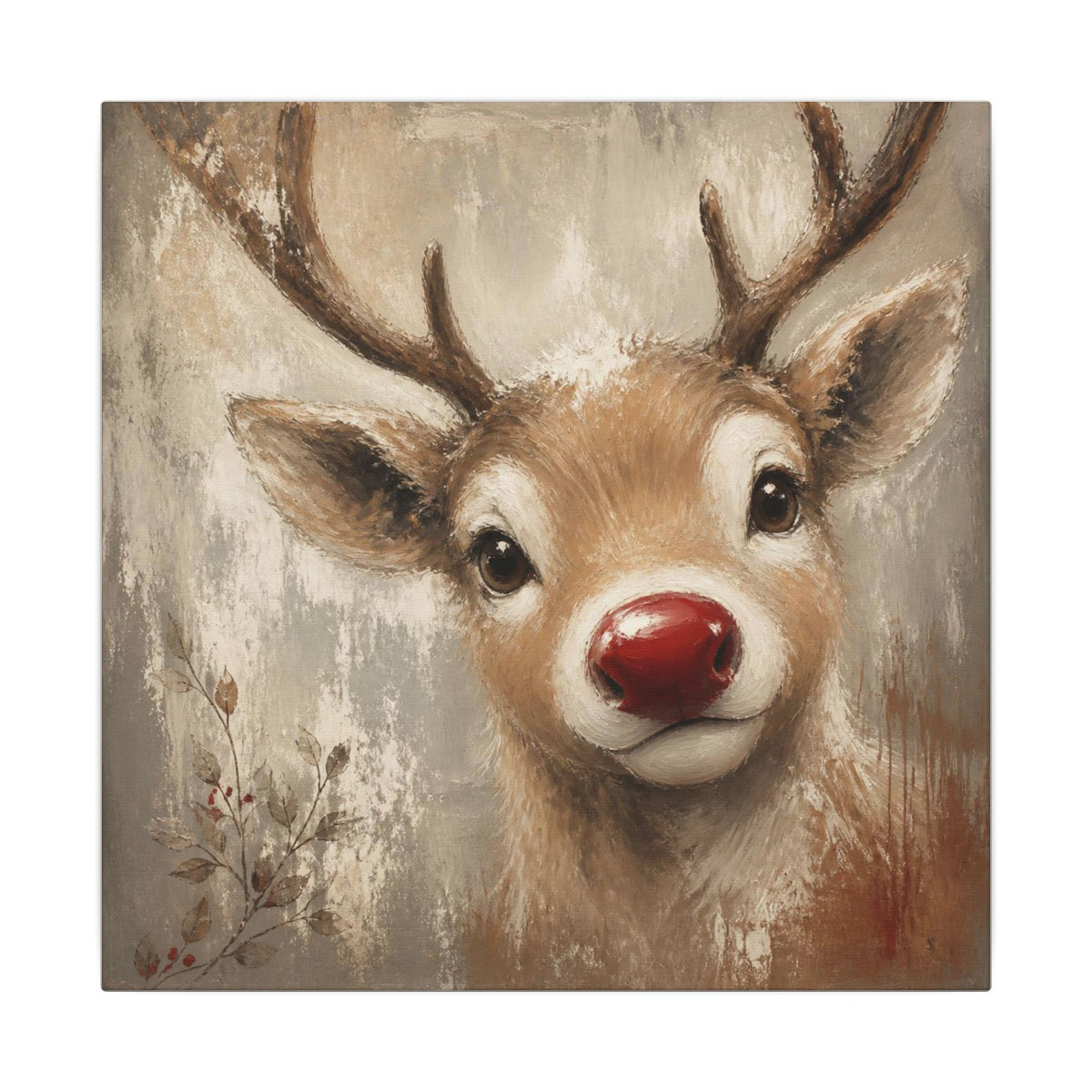 Reindeer Portrait Canvas - Cute Red-Nosed Deer Wall Art