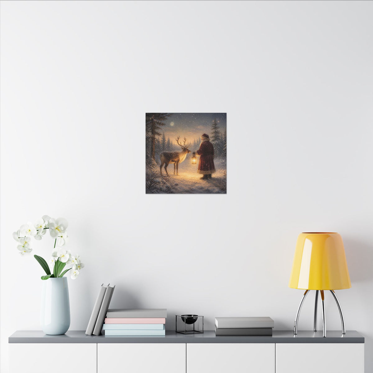 Christmas Canvas Art - Santa with Lantern & Reindeer Matte Stretched Wall Decor