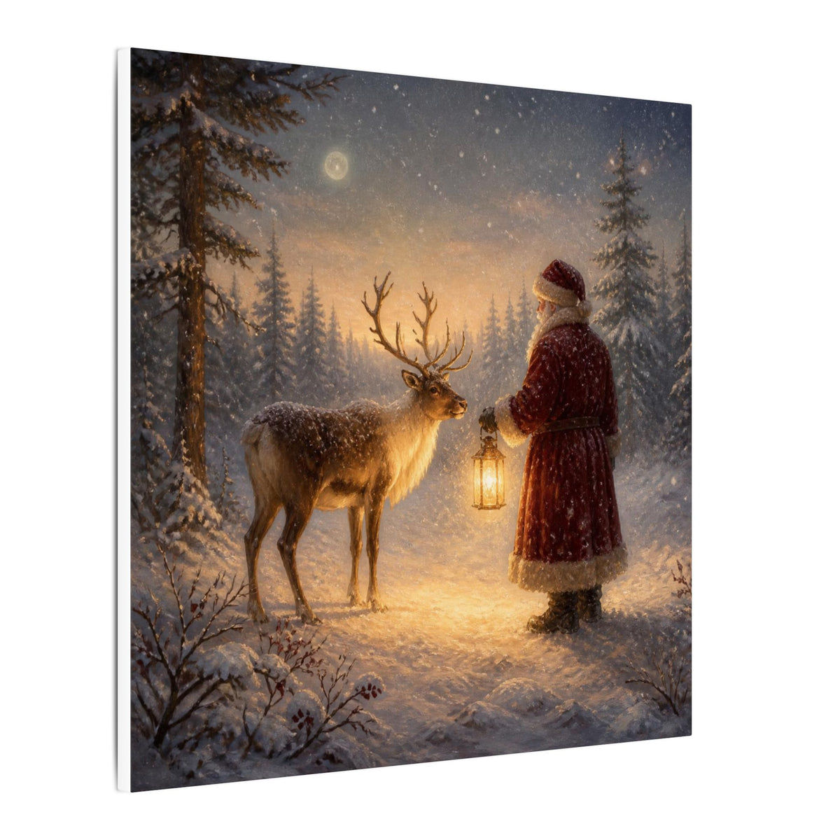 Christmas Canvas Art - Santa with Lantern & Reindeer Matte Stretched Wall Decor