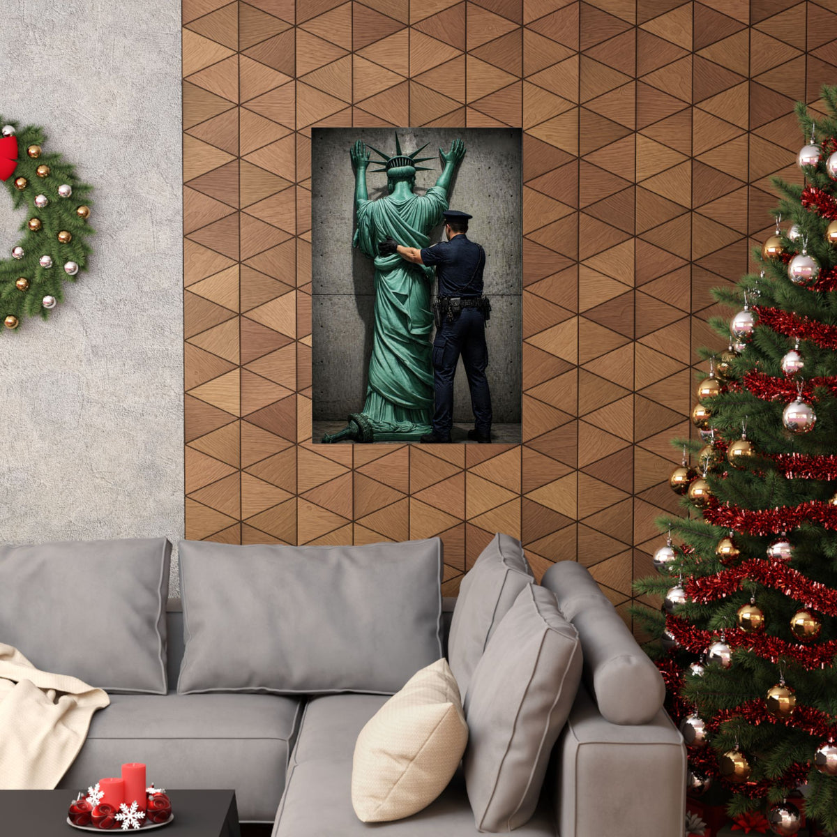 Police Pat Down of Statue of Liberty - Matte Poster Print