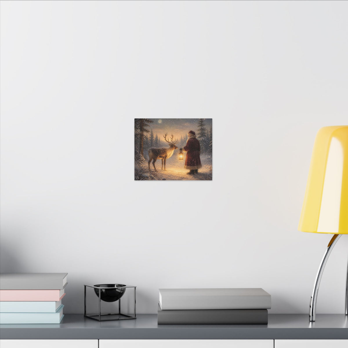 Christmas Canvas Art - Santa with Lantern & Reindeer Matte Stretched Wall Decor