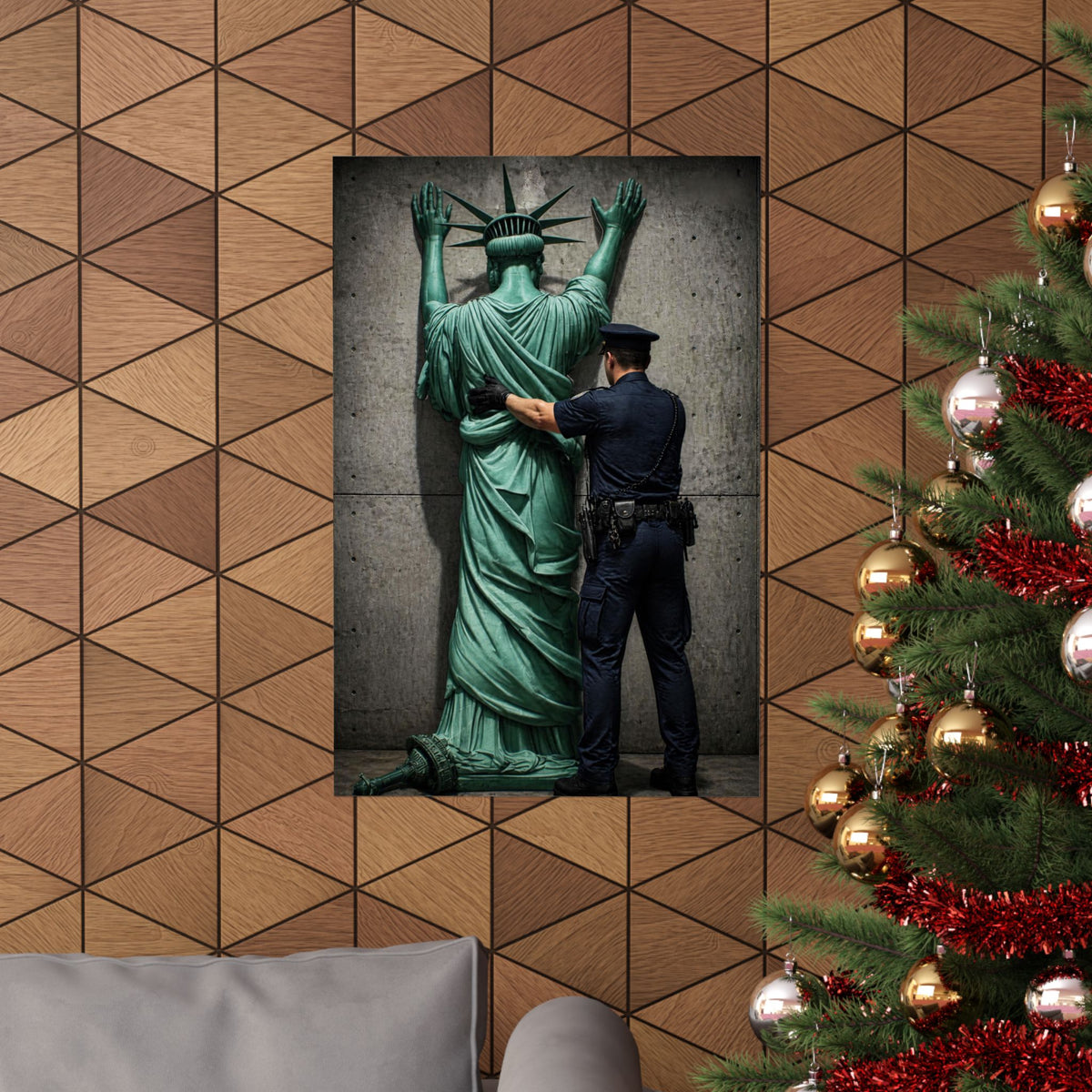 Police Pat Down of Statue of Liberty - Matte Poster Print